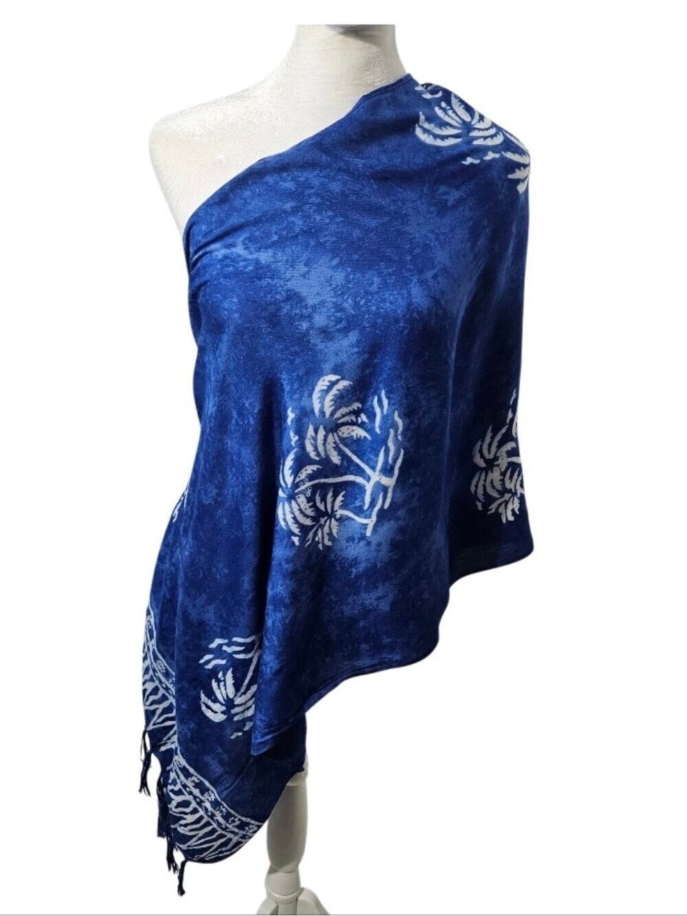 Hibiscus Rayon Sarong Cover Up Blue Palm Resortwear Multi-Way Hawaiian Fashion